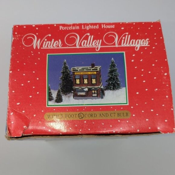 NEW VTG 1995 Winter Valley Villages Dollar General Store Porcelain Lighted House - Picture 15 of 15